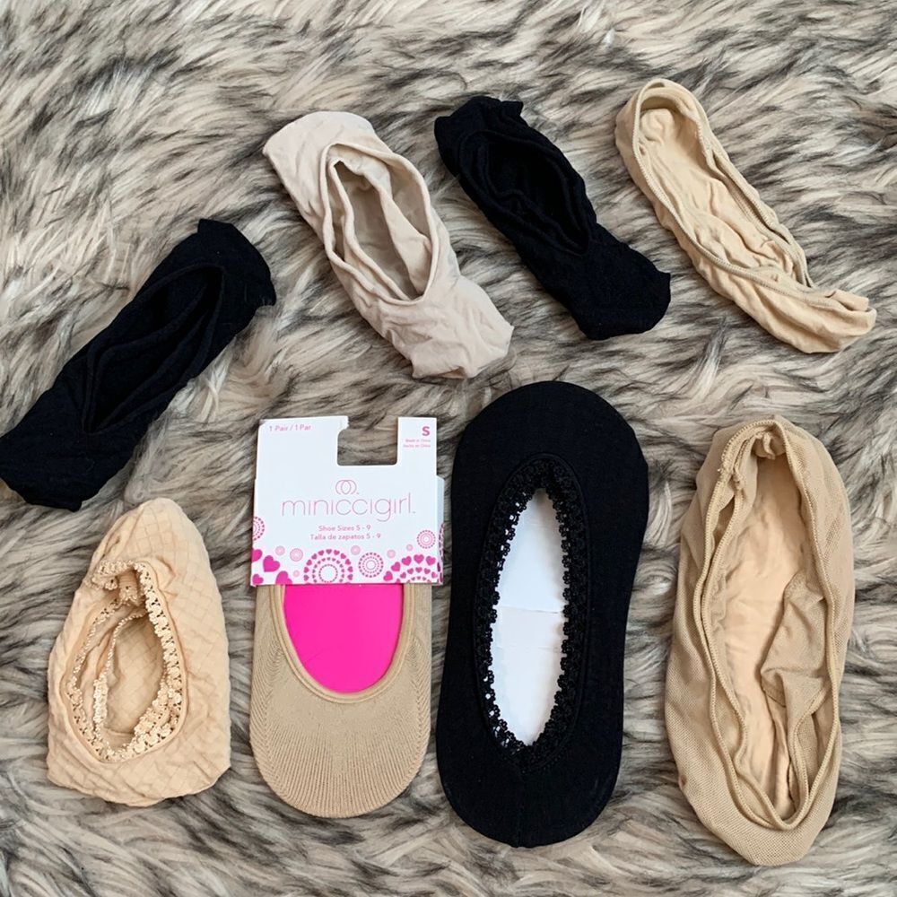 Lot of 8 Ultra Low Hidden Liner Socks S Black/Beige